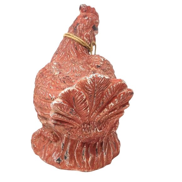 Figurine Chicken Rooster Red Distressed Ceramic Farmhouse Vintage Decor 8" Tall - Picture 6 of 9
